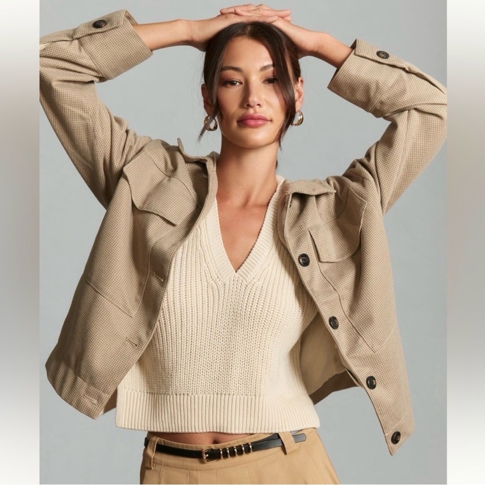 NWT Anthropologie Maeve Knit Trucker Jacket Houndstooth Size SP